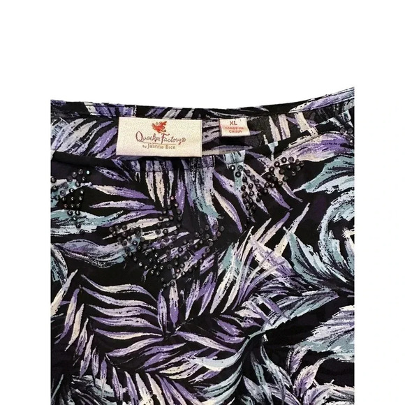 Quacker Factory Women's Embellished Black Palm Print Caftan Shirt Size XL - Picture 2 of 3